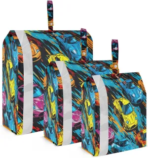 Colorful Cartoon Cars Packing Cubes for Travel 3 Set Expandable Compression Luggage Packing Organizers for Carry on Suitcase Travel Essentials Luggage Organizer Bags Set