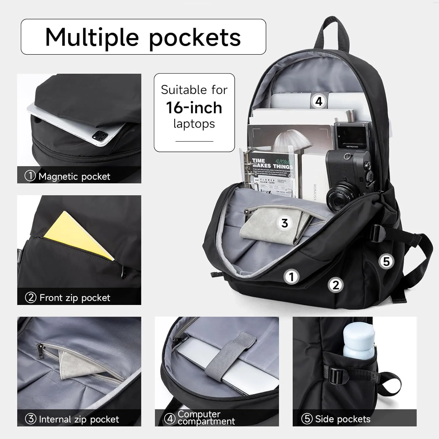 Commute Backpack Fits 15.6 Inch Laptop, Casual Backpackfor Men Waterproof Flight Approved Daypack Lightweight for College Work Travel (SmallBlack)