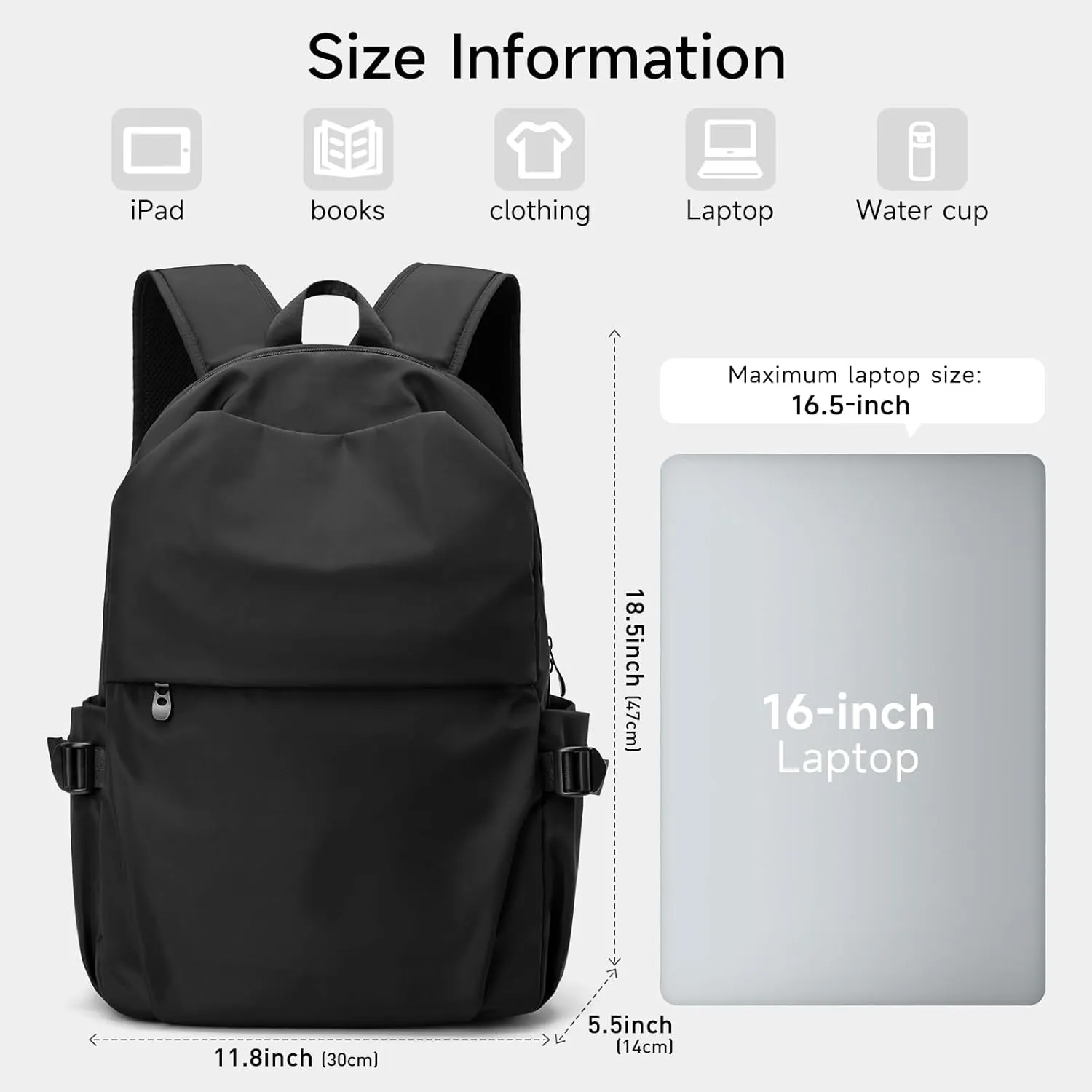 Commute Backpack Fits 16 Inch Laptop, Casual Backpackfor Men Waterproof Flight Approved Daypack Lightweight for College Work Travel (Medium, Black)