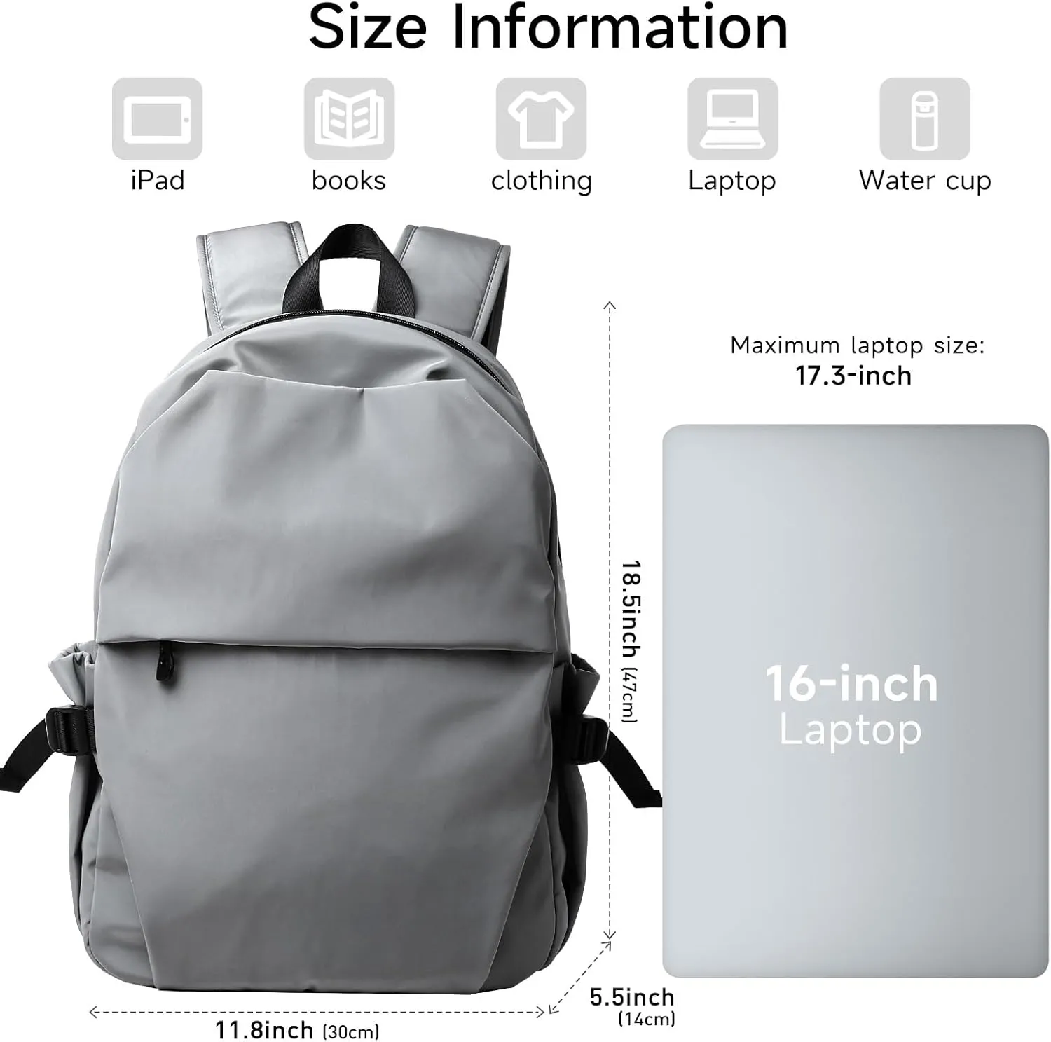 Commute Backpack for Men with 16 Inch Laptop Compartment, Flight Approved Backpack Waterproof Lightweight Daypack for College Work Travel (Medium, Gray)