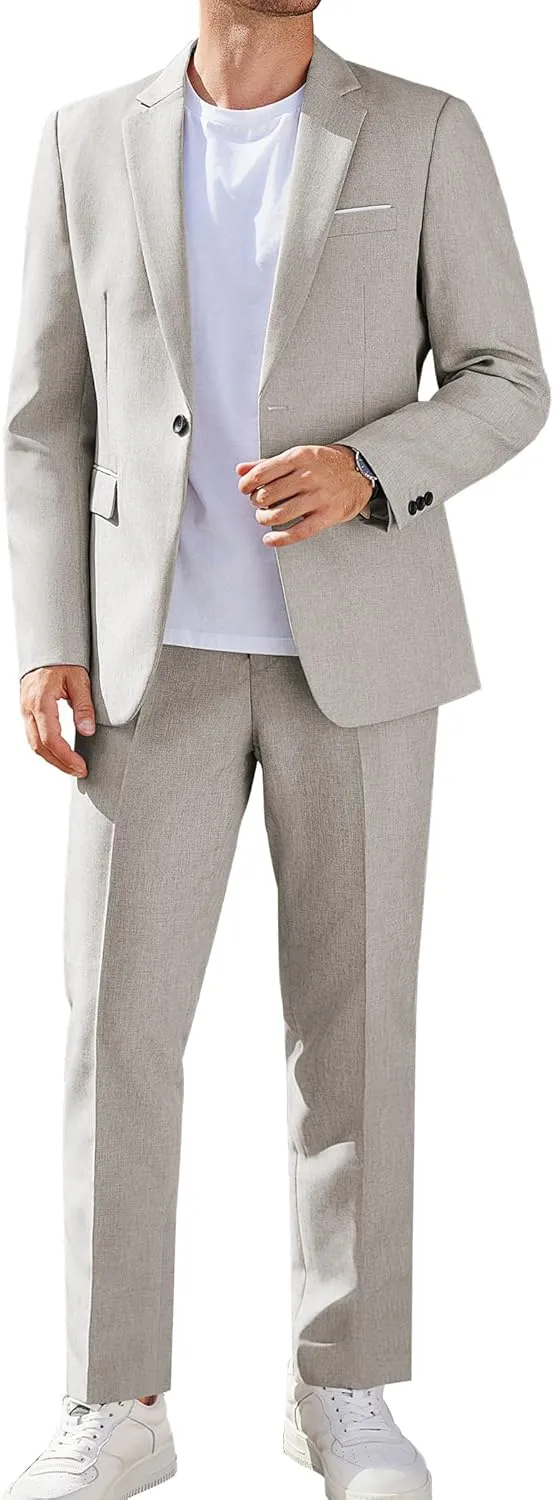 COOFANDY Men Suits Classic Fit 2 Piece Suit Set One Button Casual Blazer Wedding Bussiness Suit Separates