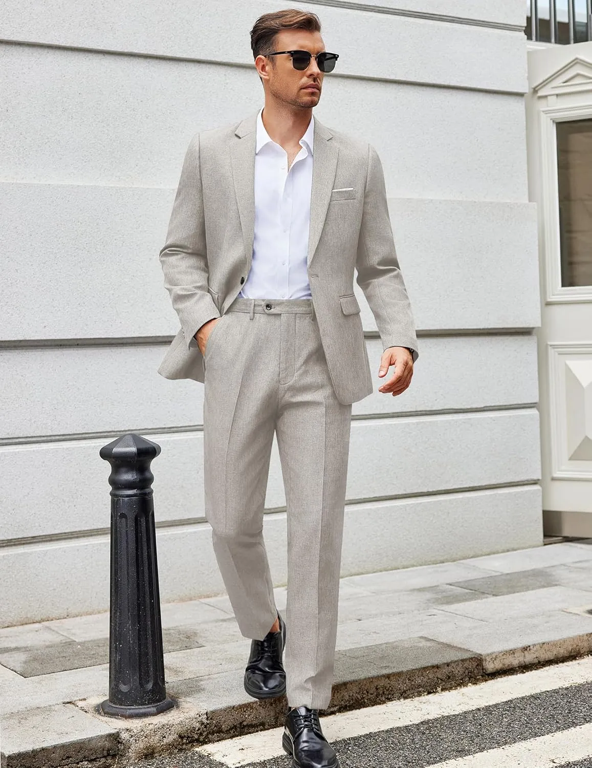 COOFANDY Men Suits Classic Fit 2 Piece Suit Set One Button Casual Blazer Wedding Bussiness Suit Separates