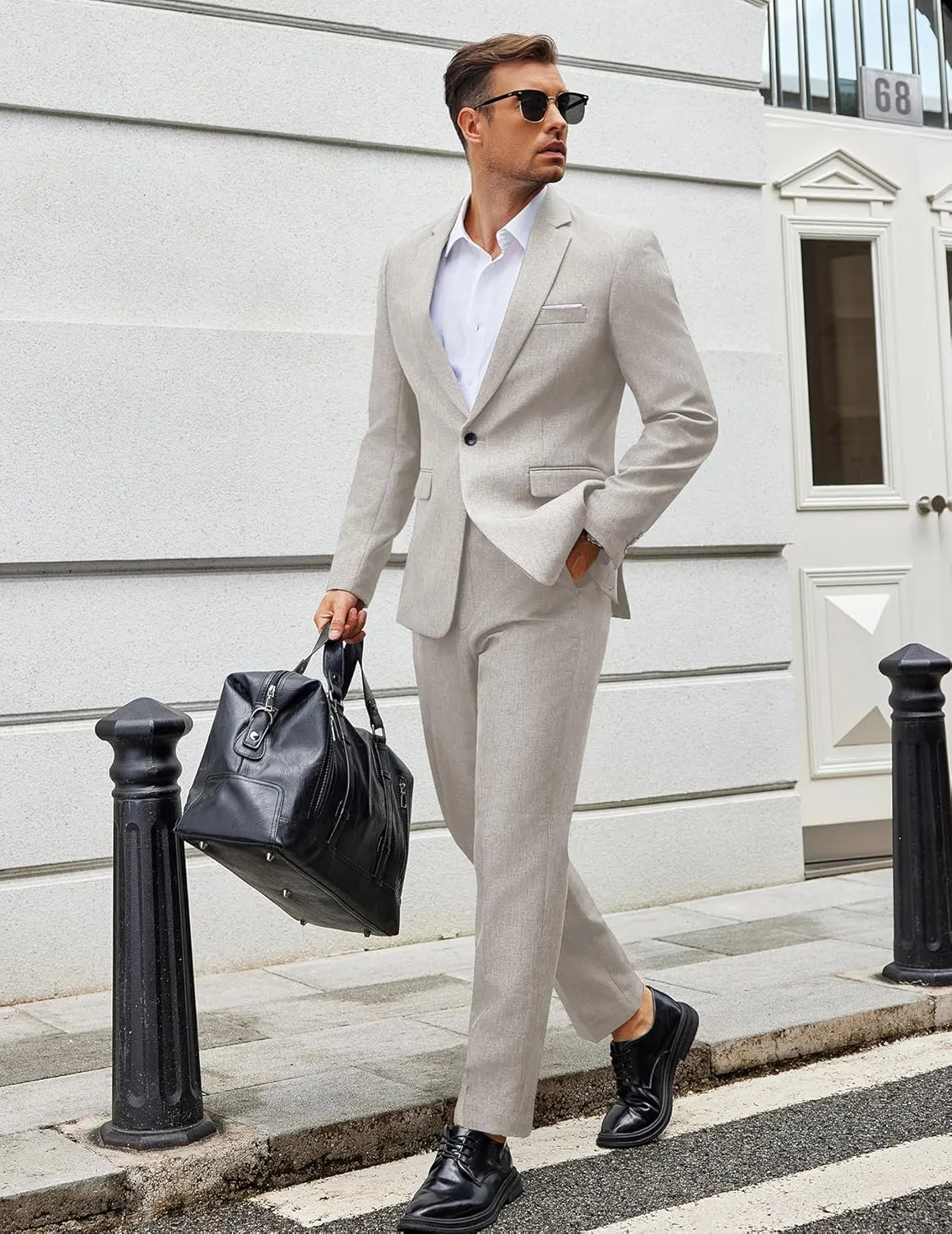COOFANDY Men Suits Classic Fit 2 Piece Suit Set One Button Casual Blazer Wedding Bussiness Suit Separates