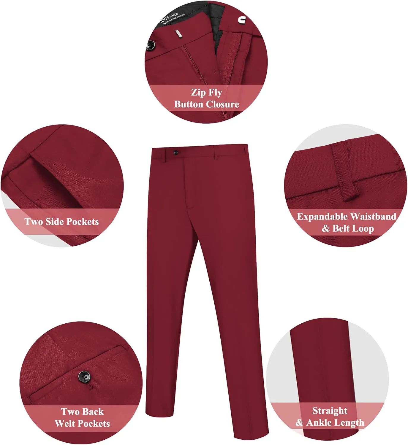 COOFANDY Men's Classic Fit Dress Pants Flat Front Straight Formal Pants Wrinkle Free Expandable Waist Suit Pants