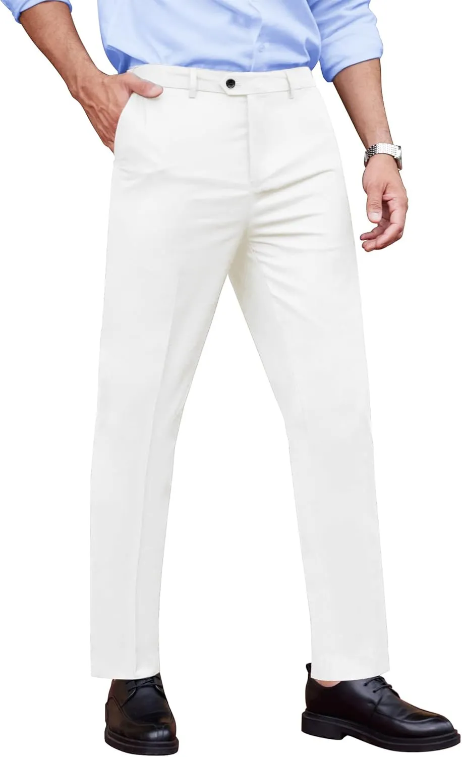 COOFANDY Men's Classic Fit Dress Pants Flat Front Straight Formal Pants Wrinkle Free Expandable Waist Suit Pants