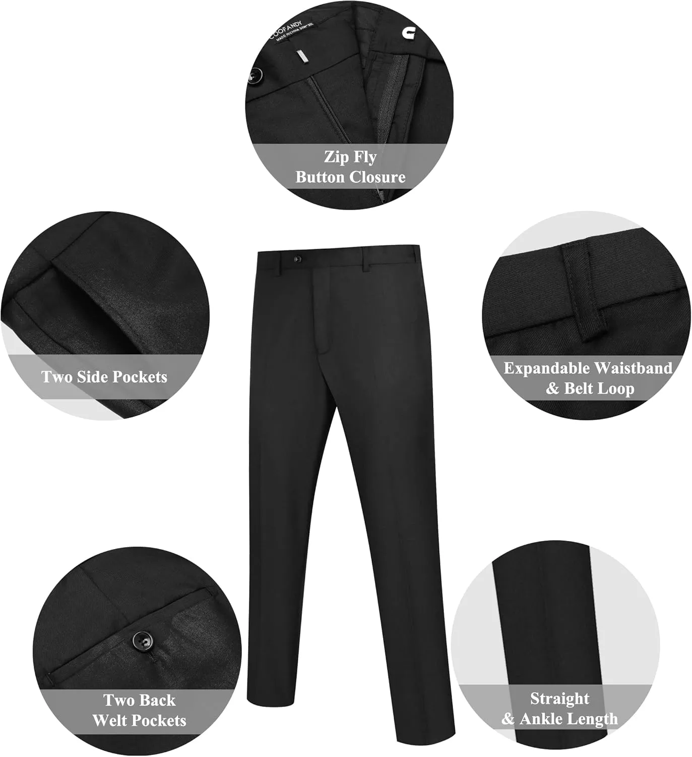 COOFANDY Men's Classic Fit Dress Pants Flat Front Straight Formal Pants Wrinkle Free Expandable Waist Suit Pants