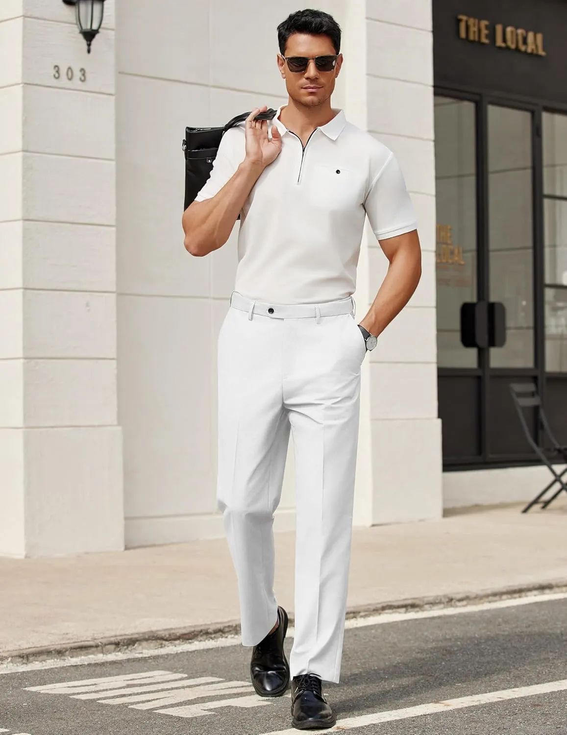 COOFANDY Men's Classic Fit Dress Pants Flat Front Straight Formal Pants Wrinkle Free Expandable Waist Suit Pants