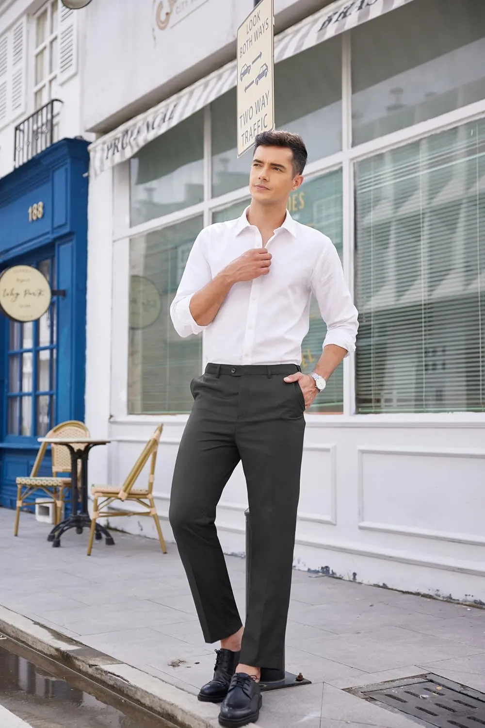 COOFANDY Men's Classic Fit Dress Pants Flat Front Straight Formal Pants Wrinkle Free Expandable Waist Suit Pants