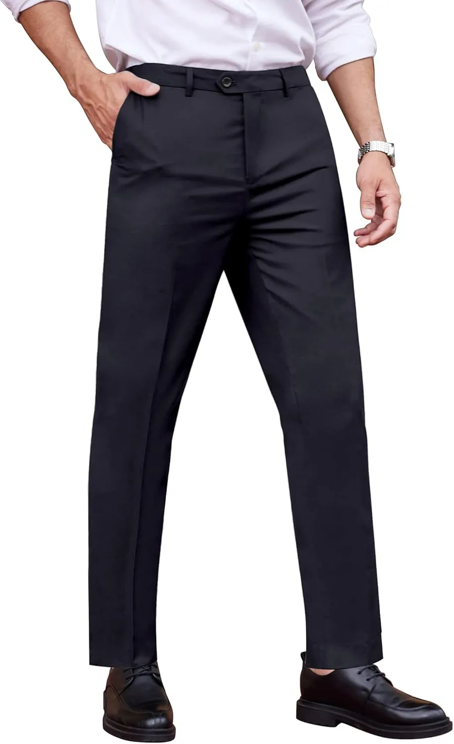 COOFANDY Men's Classic Fit Dress Pants Flat Front Straight Formal Pants Wrinkle Free Expandable Waist Suit Pants