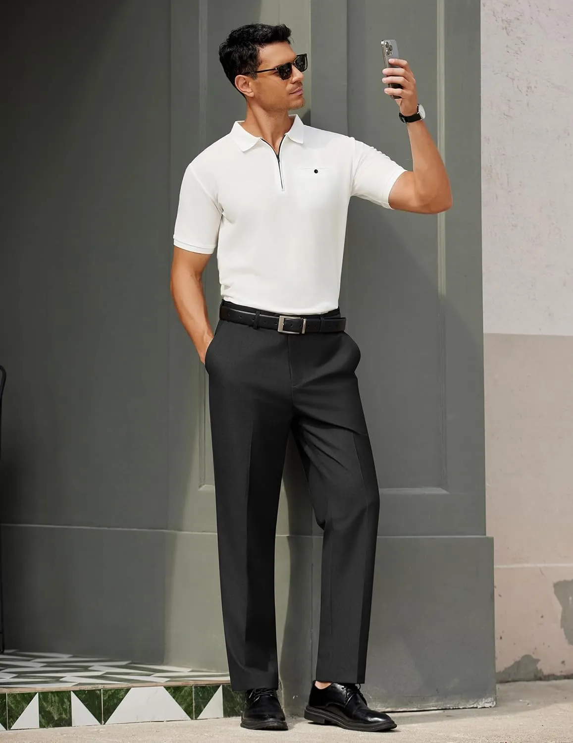 COOFANDY Men's Classic Fit Dress Pants Flat Front Straight Formal Pants Wrinkle Free Expandable Waist Suit Pants