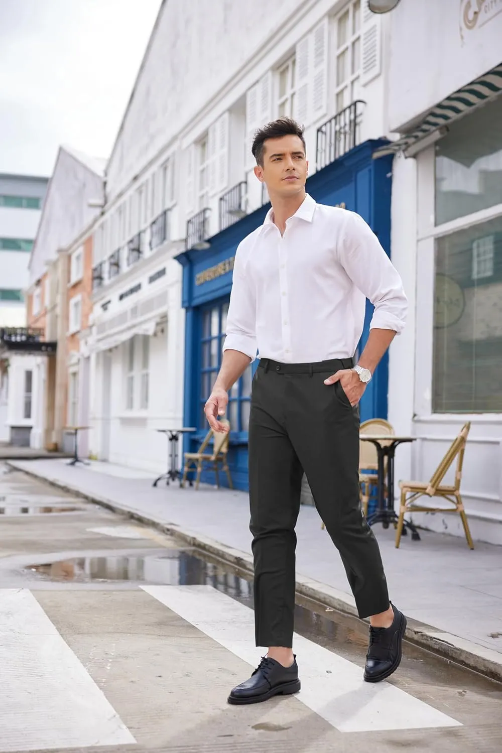 COOFANDY Men's Classic Fit Dress Pants Flat Front Straight Formal Pants Wrinkle Free Expandable Waist Suit Pants