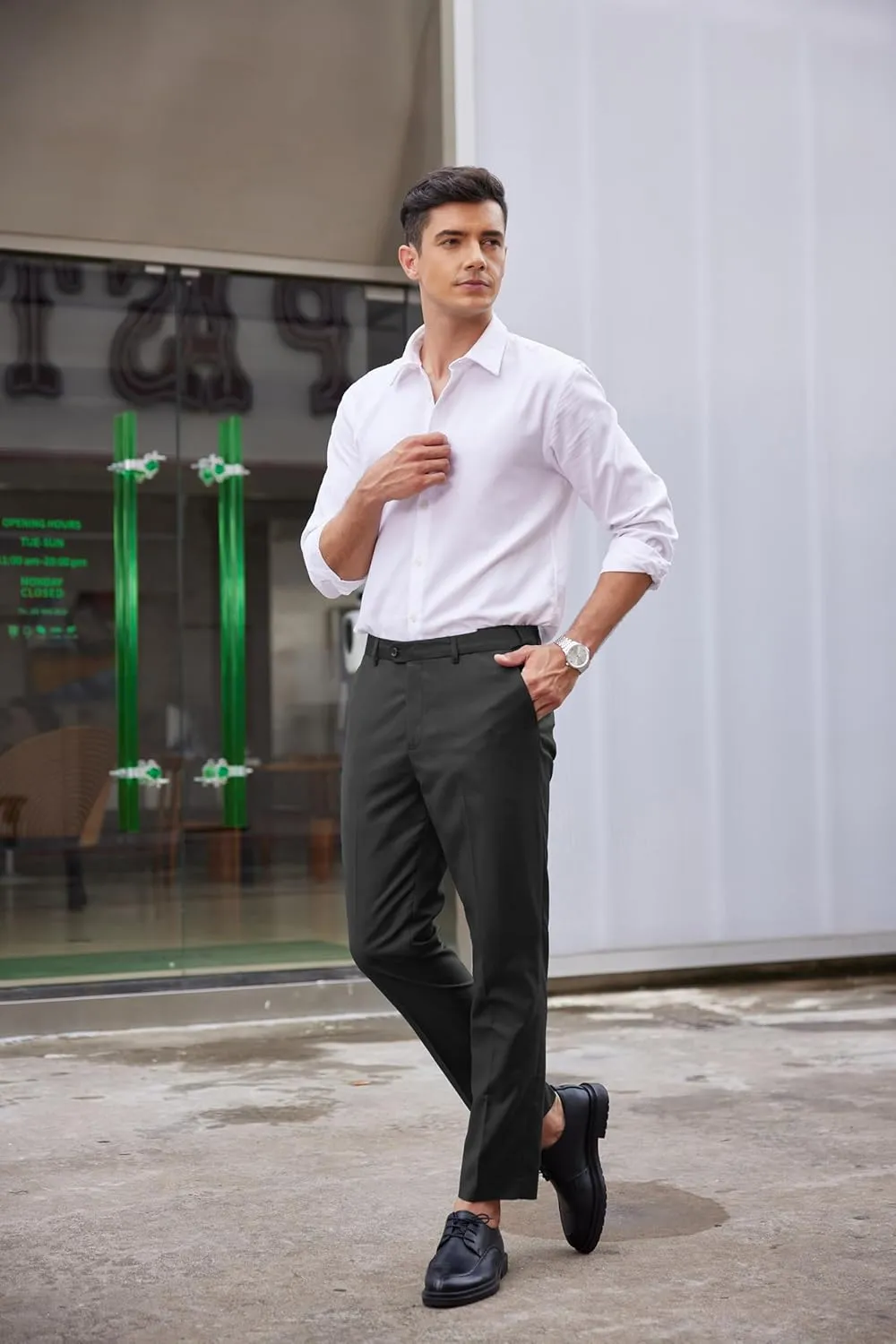 COOFANDY Men's Classic Fit Dress Pants Flat Front Straight Formal Pants Wrinkle Free Expandable Waist Suit Pants