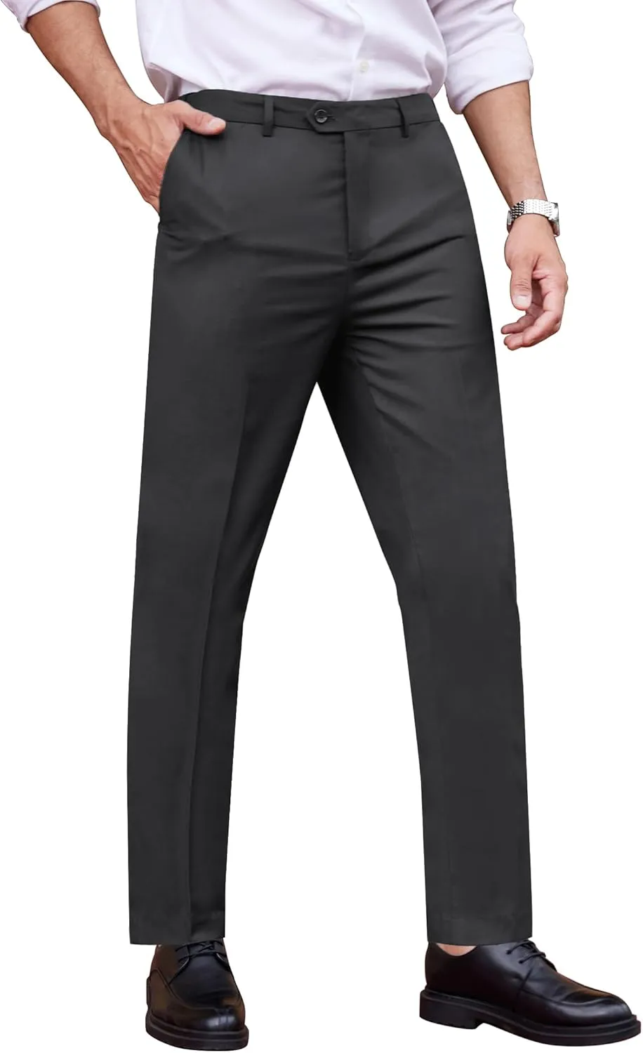 COOFANDY Men's Classic Fit Dress Pants Flat Front Straight Formal Pants Wrinkle Free Expandable Waist Suit Pants
