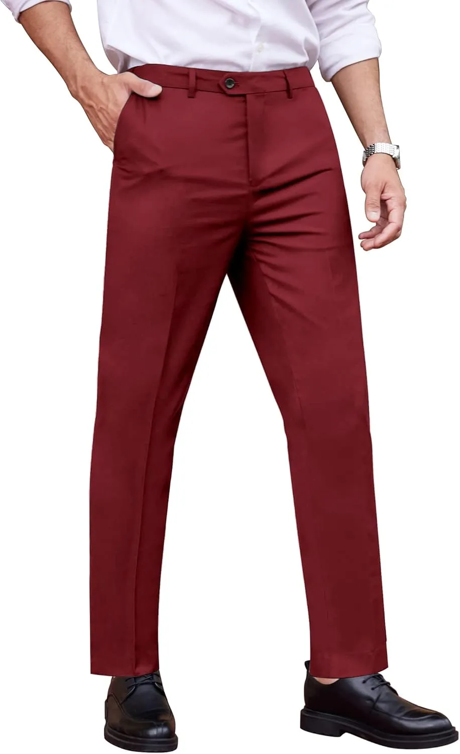 COOFANDY Men's Classic Fit Dress Pants Flat Front Straight Formal Pants Wrinkle Free Expandable Waist Suit Pants