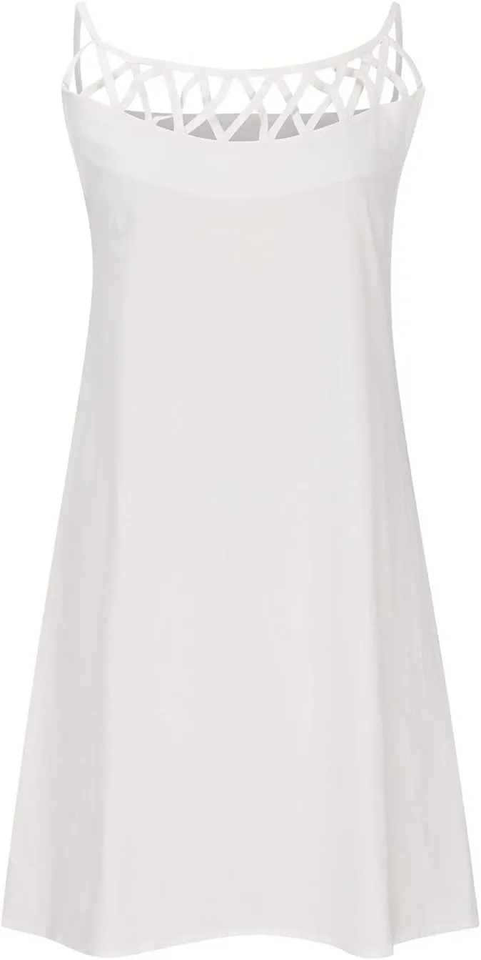 Cotton Linen Dresses for Womens 2024 Trendy Summer Casual Loose Short Sleeve Midi Dress Elegant Lace Beach Sundress