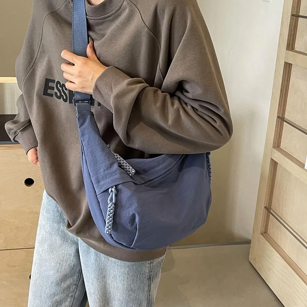 Crescent Crossbody Bags for Women Hobo Bag Luna Bag Dumpling Bag Nylon Multi-Pocket Sling Bag Moon Shoulder Bag (Blue)