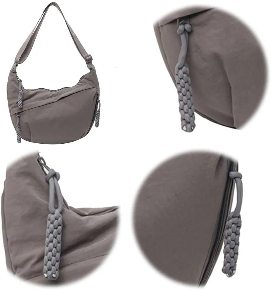 Crescent Crossbody Bags for Women Hobo Bag Luna Bag Dumpling Bag Nylon Multi-Pocket Sling Bag Moon Shoulder Bag (Grey)