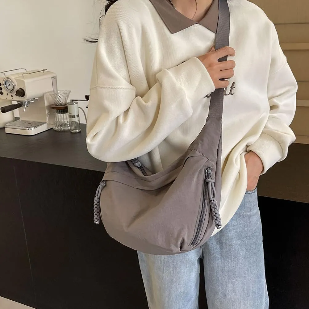 Crescent Crossbody Bags for Women Hobo Bag Luna Bag Dumpling Bag Nylon Multi-Pocket Sling Bag Moon Shoulder Bag (Grey)
