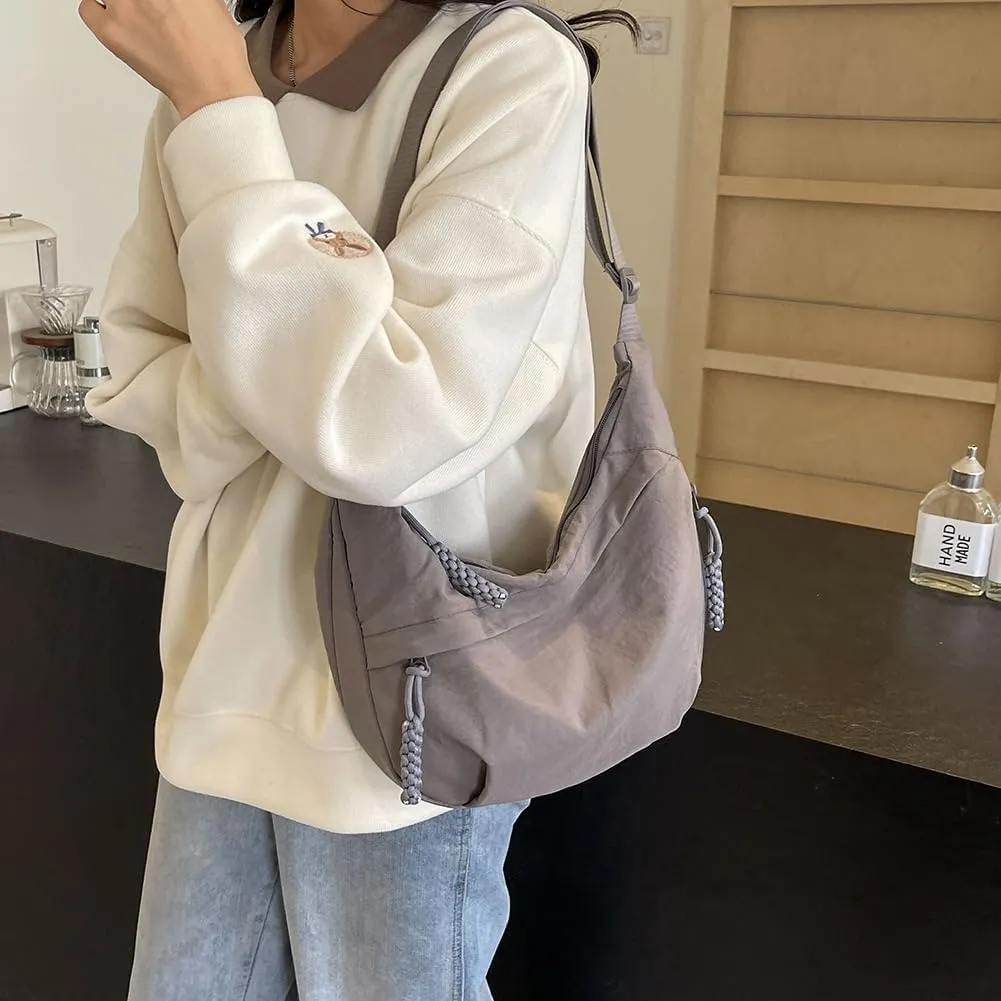 Crescent Crossbody Bags for Women Hobo Bag Luna Bag Dumpling Bag Nylon Multi-Pocket Sling Bag Moon Shoulder Bag (Grey)