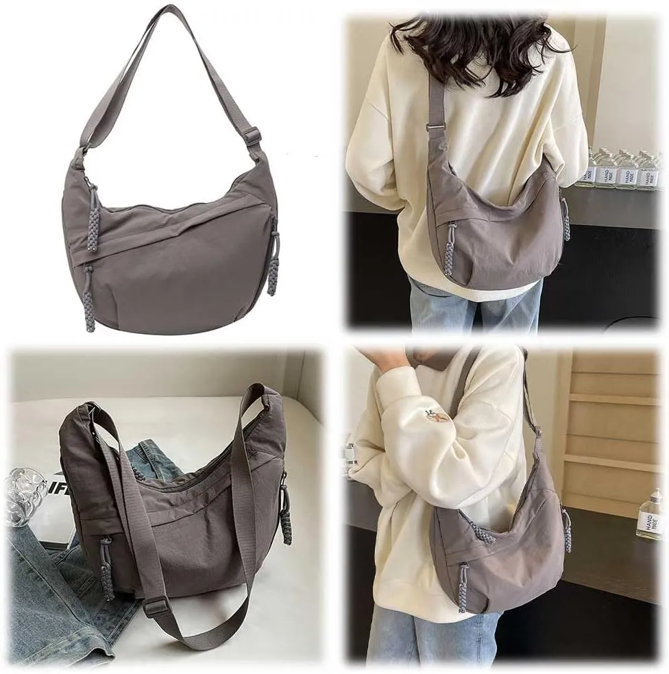Crescent Crossbody Bags for Women Hobo Bag Luna Bag Dumpling Bag Nylon Multi-Pocket Sling Bag Moon Shoulder Bag (Grey)
