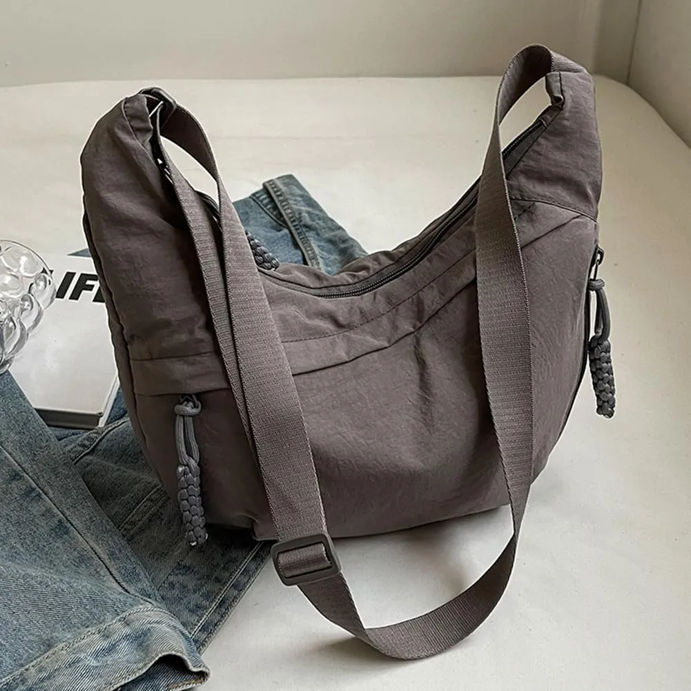 Crescent Crossbody Bags for Women Hobo Bag Luna Bag Dumpling Bag Nylon Multi-Pocket Sling Bag Moon Shoulder Bag (Grey)