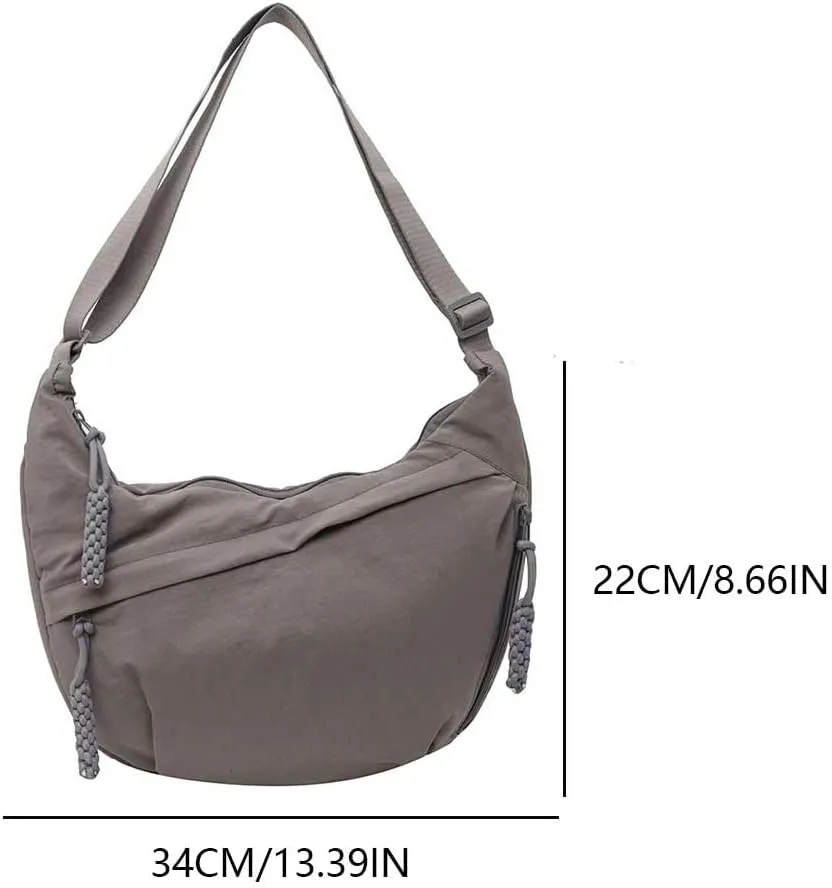 Crescent Crossbody Bags for Women Hobo Bag Luna Bag Dumpling Bag Nylon Multi-Pocket Sling Bag Moon Shoulder Bag (Grey)