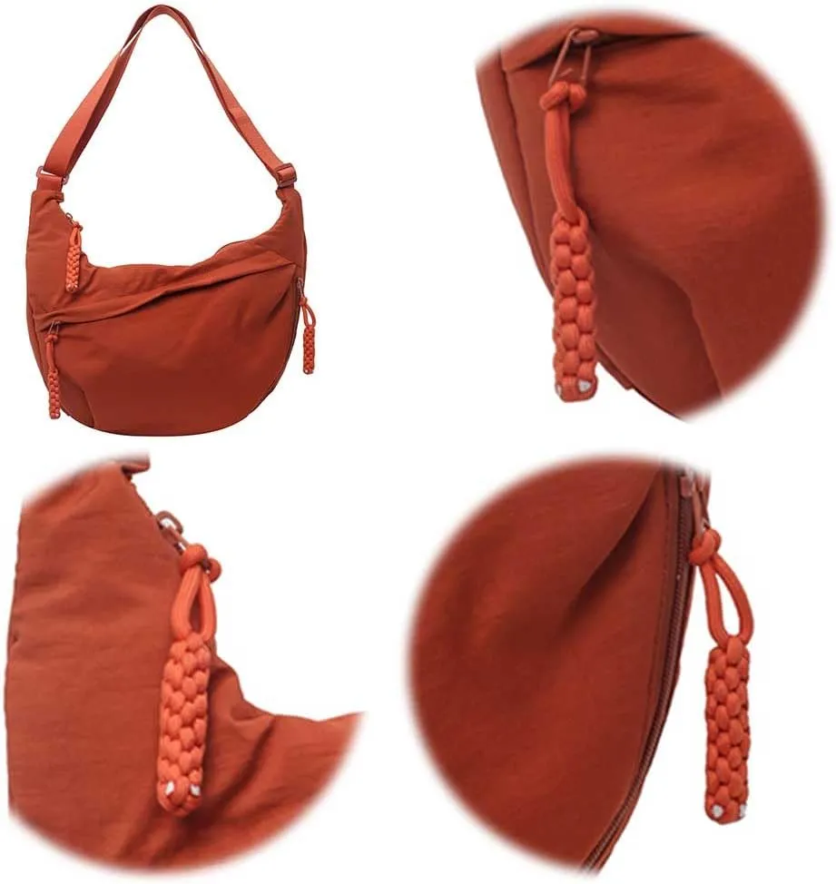 Crescent Crossbody Bags for Women Hobo Bag Luna Bag Dumpling Bag Nylon Multi-Pocket Sling Bag Moon Shoulder Bag (Orange)
