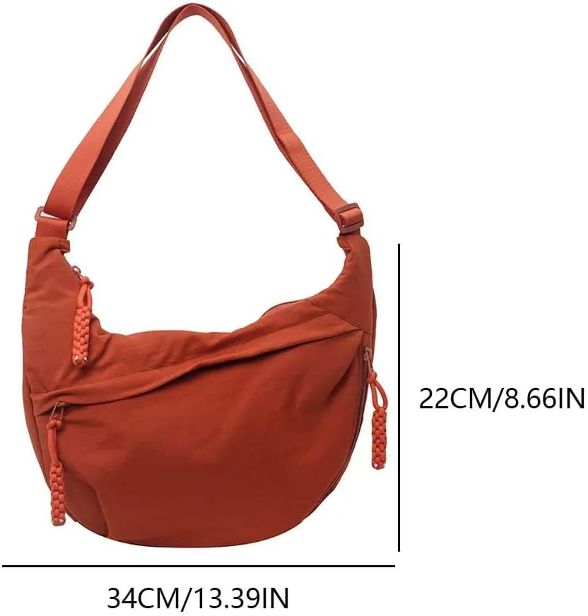 Crescent Crossbody Bags for Women Hobo Bag Luna Bag Dumpling Bag Nylon Multi-Pocket Sling Bag Moon Shoulder Bag (Orange)