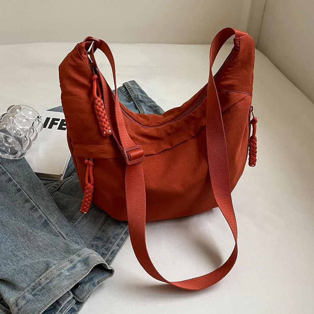 Crescent Crossbody Bags for Women Hobo Bag Luna Bag Dumpling Bag Nylon Multi-Pocket Sling Bag Moon Shoulder Bag (Orange)