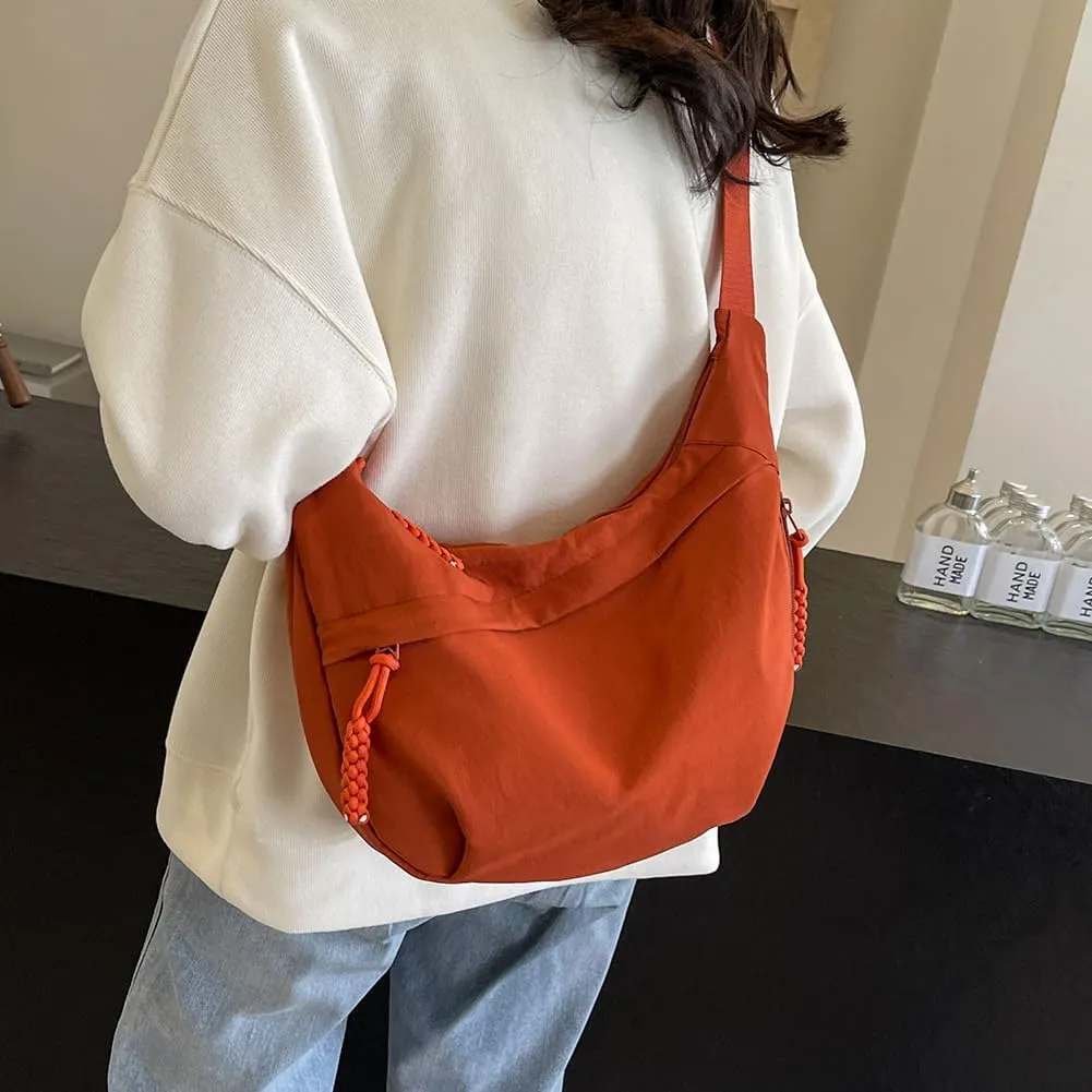 Crescent Crossbody Bags for Women Hobo Bag Luna Bag Dumpling Bag Nylon Multi-Pocket Sling Bag Moon Shoulder Bag (Orange)