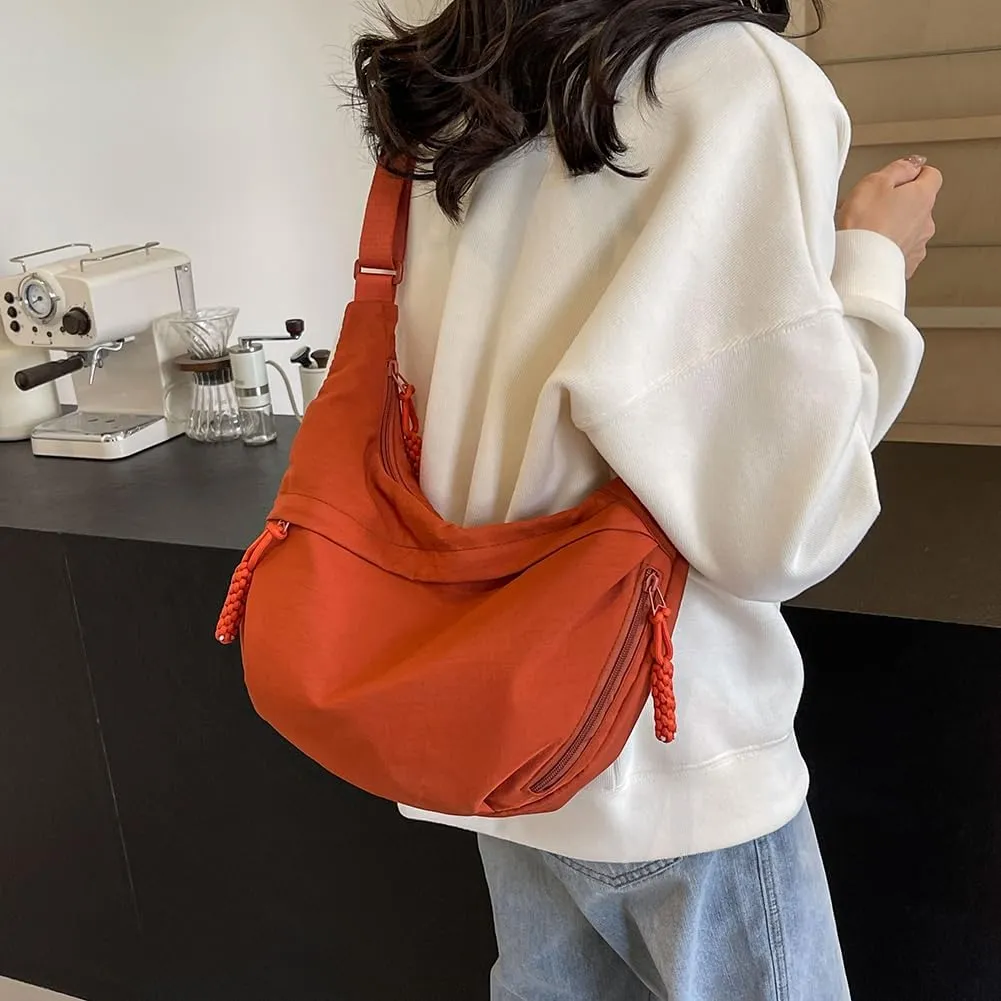 Crescent Crossbody Bags for Women Hobo Bag Luna Bag Dumpling Bag Nylon Multi-Pocket Sling Bag Moon Shoulder Bag (Orange)