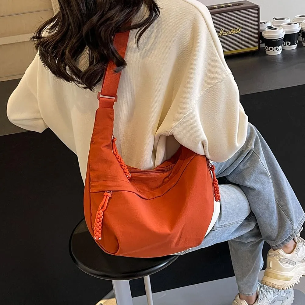 Crescent Crossbody Bags for Women Hobo Bag Luna Bag Dumpling Bag Nylon Multi-Pocket Sling Bag Moon Shoulder Bag (Orange)