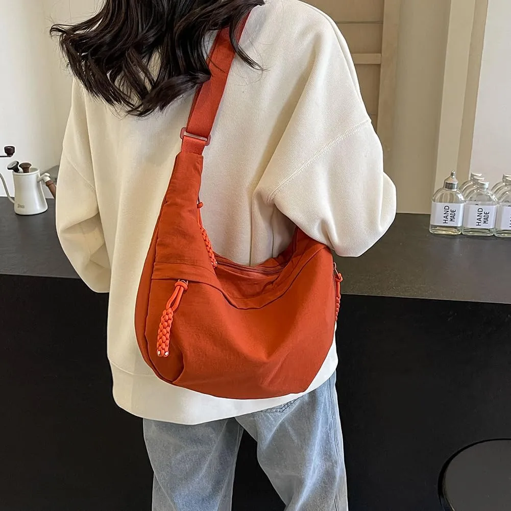 Crescent Crossbody Bags for Women Hobo Bag Luna Bag Dumpling Bag Nylon Multi-Pocket Sling Bag Moon Shoulder Bag (Orange)