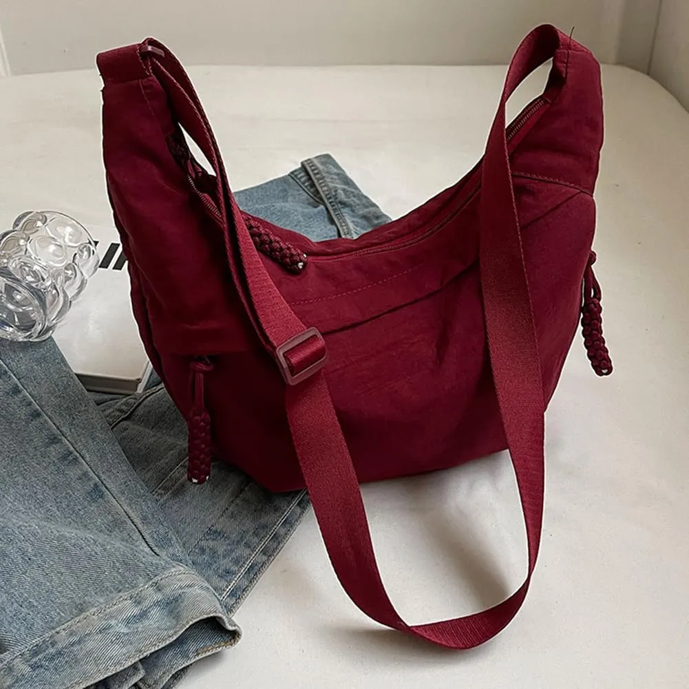 Crescent Crossbody Bags for Women Hobo Bag Luna Bag Dumpling Bag Nylon Multi-Pocket Sling Bag Moon Shoulder Bag (Red)