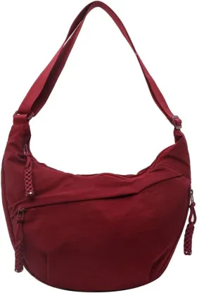 Crescent Crossbody Bags for Women Hobo Bag Luna Bag Dumpling Bag Nylon Multi-Pocket Sling Bag Moon Shoulder Bag (Red)