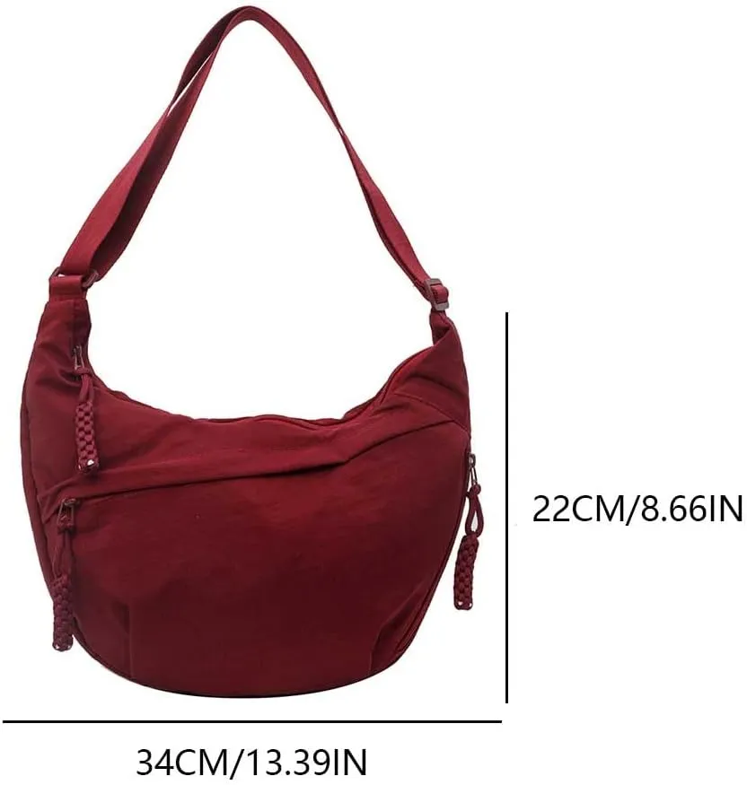 Crescent Crossbody Bags for Women Hobo Bag Luna Bag Dumpling Bag Nylon Multi-Pocket Sling Bag Moon Shoulder Bag (Red)