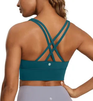 CRZ YOGA Womens Strappy Longline Sports Bra - Medium Impact Criss Cross Yoga Padded Workout Crop Top