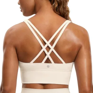 CRZ YOGA Womens Strappy Longline Sports Bra - Medium Impact Criss Cross Yoga Padded Workout Crop Top