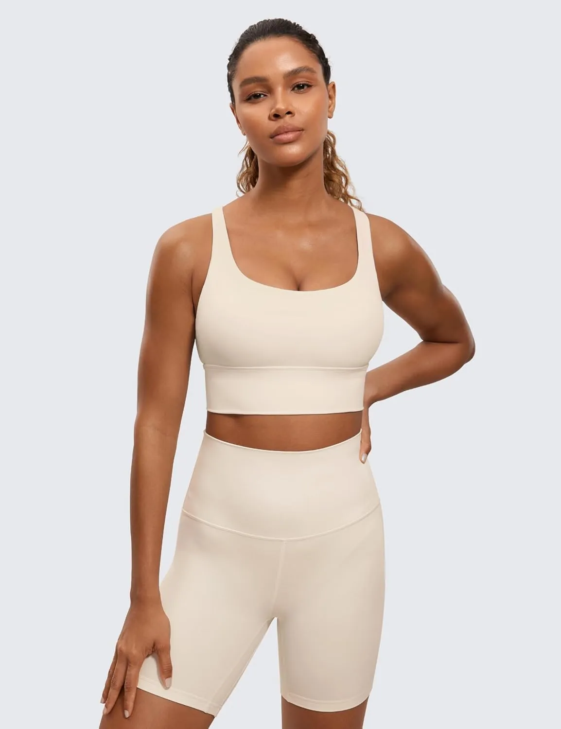 CRZ YOGA Womens Strappy Longline Sports Bra - Medium Impact Criss Cross Yoga Padded Workout Crop Top