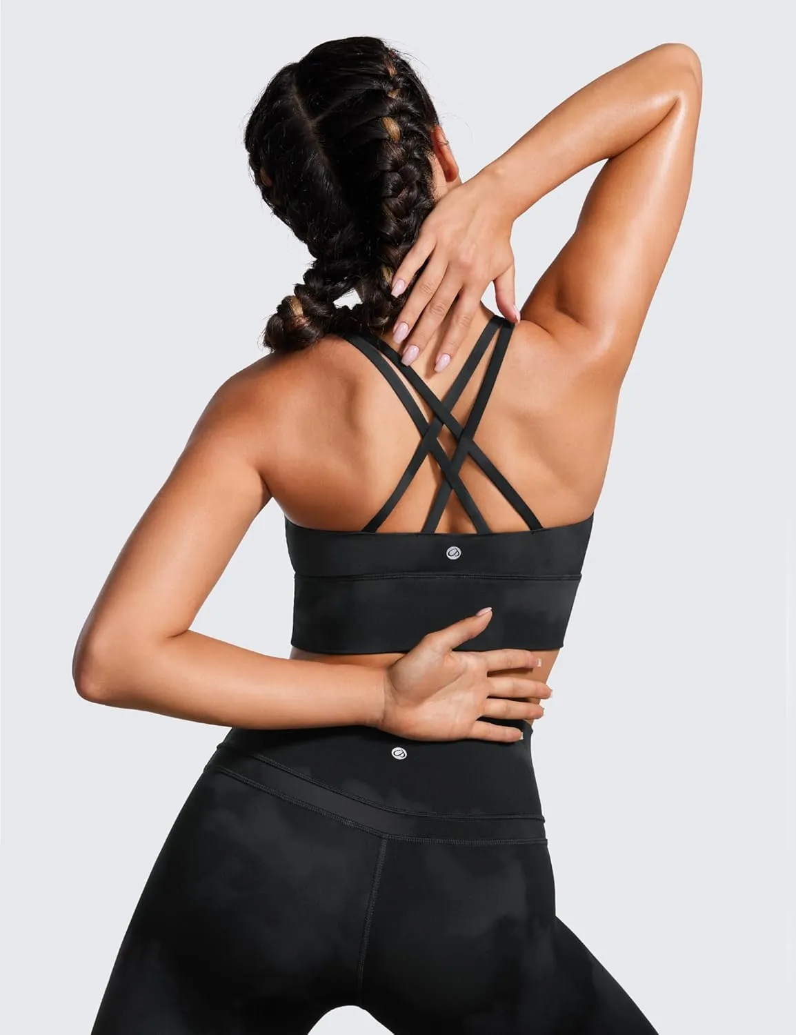 CRZ YOGA Womens Strappy Longline Sports Bra - Medium Impact Criss Cross Yoga Padded Workout Crop Top