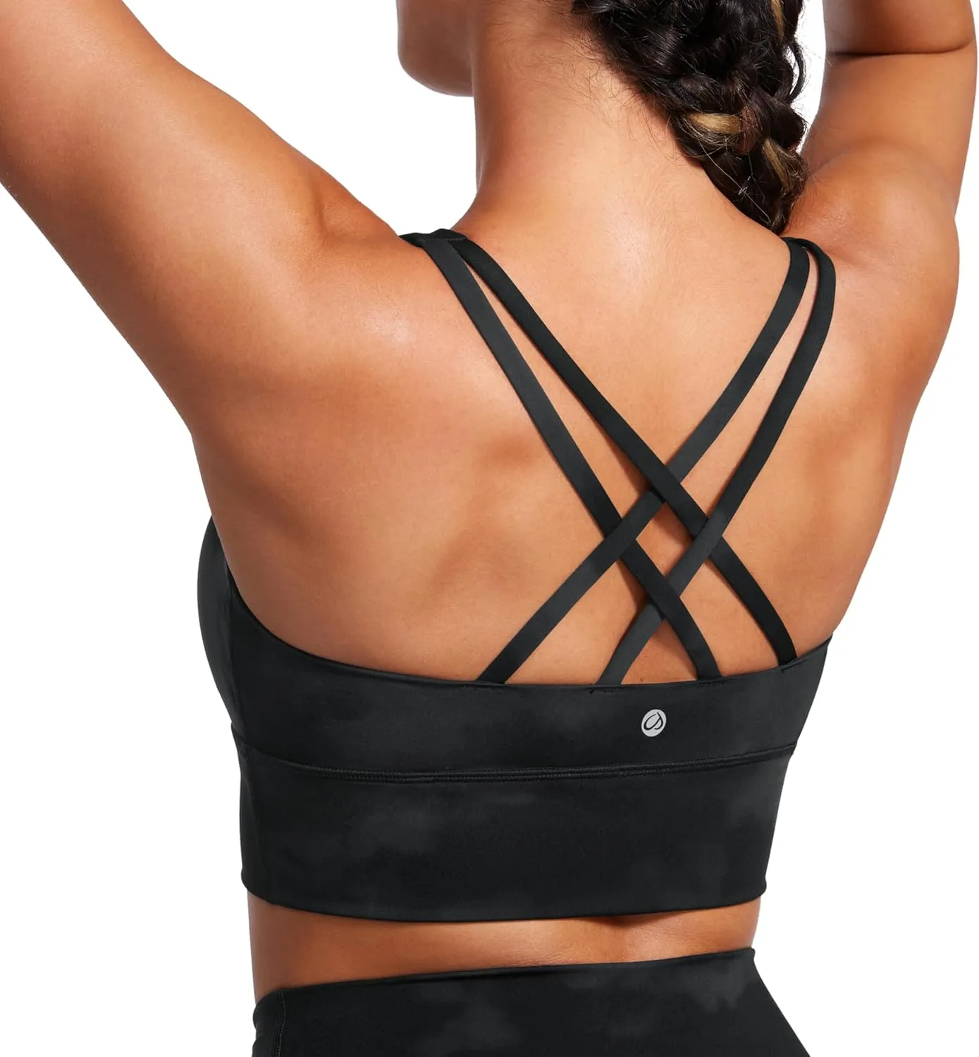 CRZ YOGA Womens Strappy Longline Sports Bra - Medium Impact Criss Cross Yoga Padded Workout Crop Top