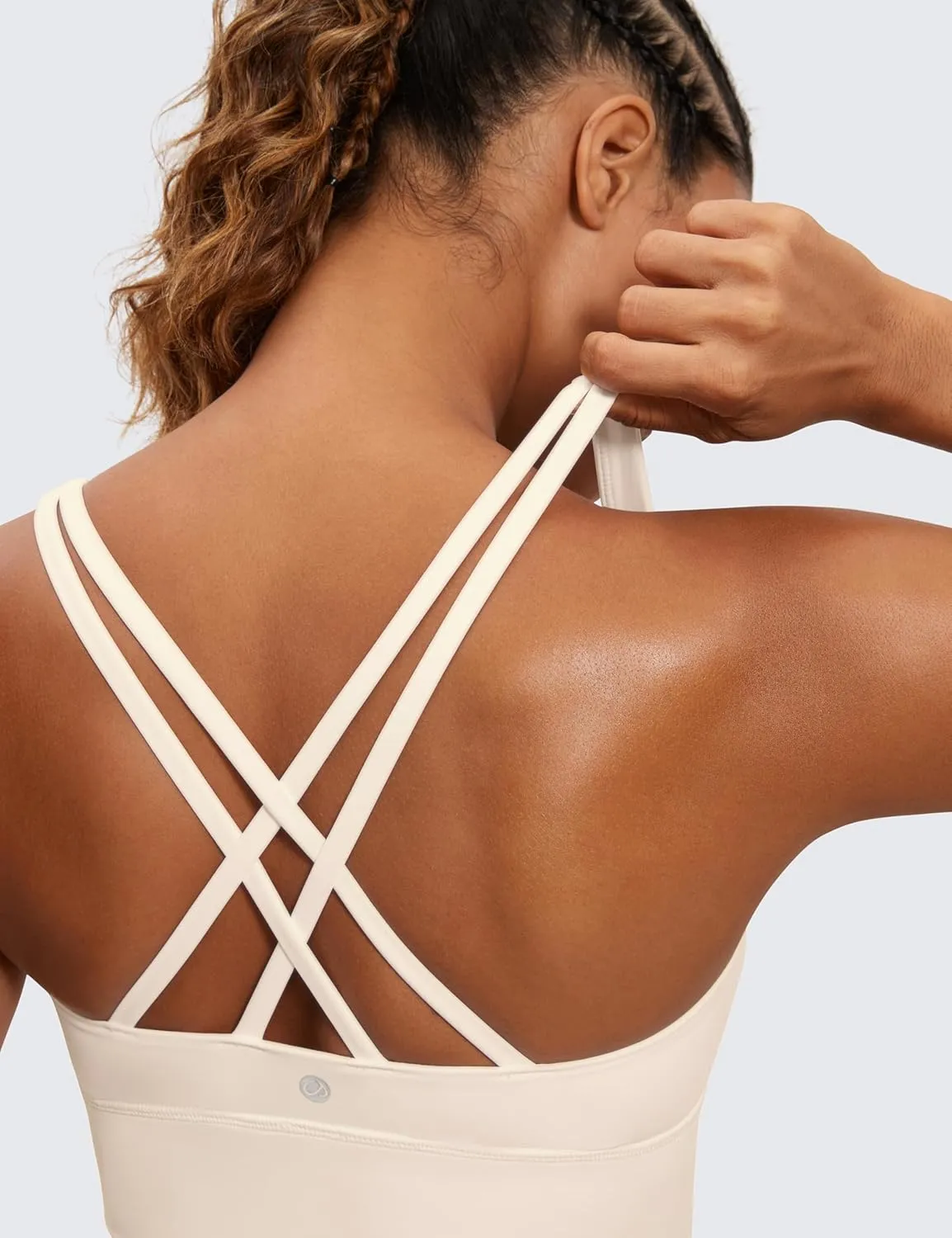 CRZ YOGA Womens Strappy Longline Sports Bra - Medium Impact Criss Cross Yoga Padded Workout Crop Top