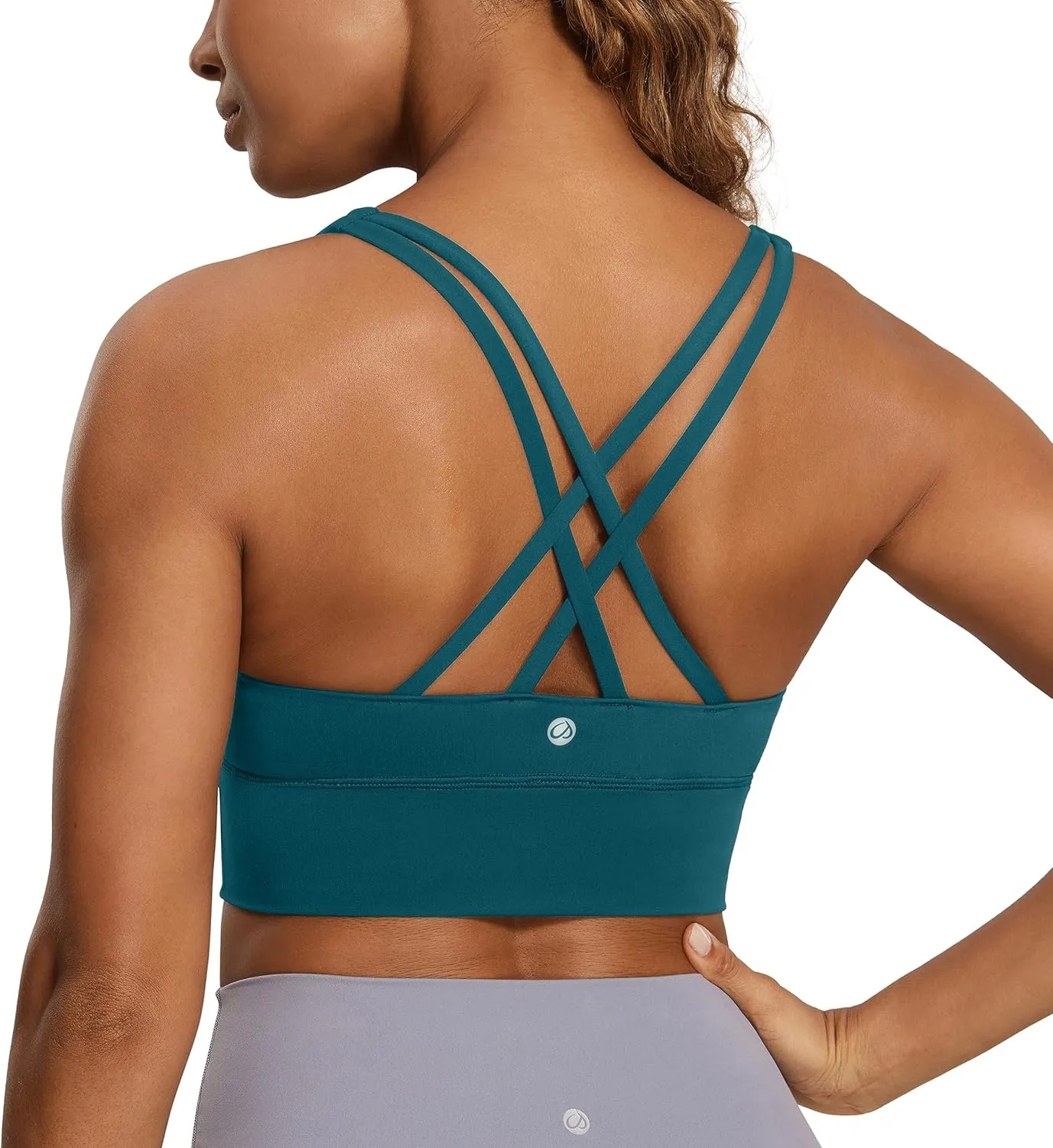 CRZ YOGA Womens Strappy Longline Sports Bra - Medium Impact Criss Cross Yoga Padded Workout Crop Top