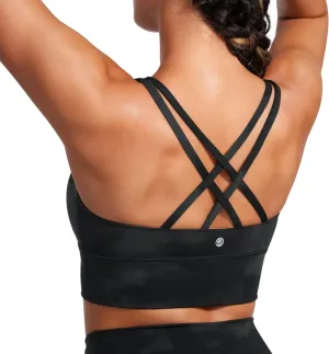 CRZ YOGA Womens Strappy Longline Sports Bra - Medium Impact Criss Cross Yoga Padded Workout Crop Top