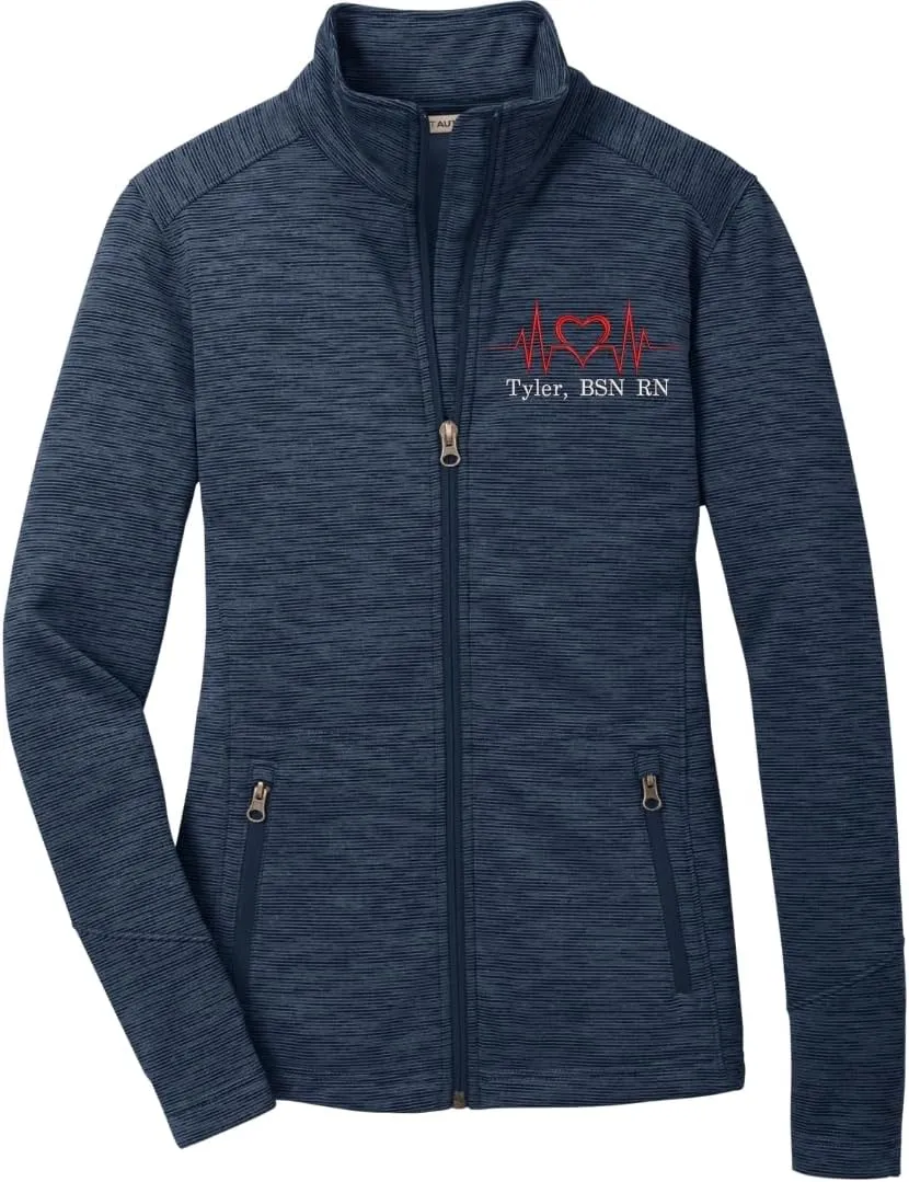 Custom Embroidered Women's Digi Stripe Fleece Full Zip Jacket for Nurses, Medical Workers