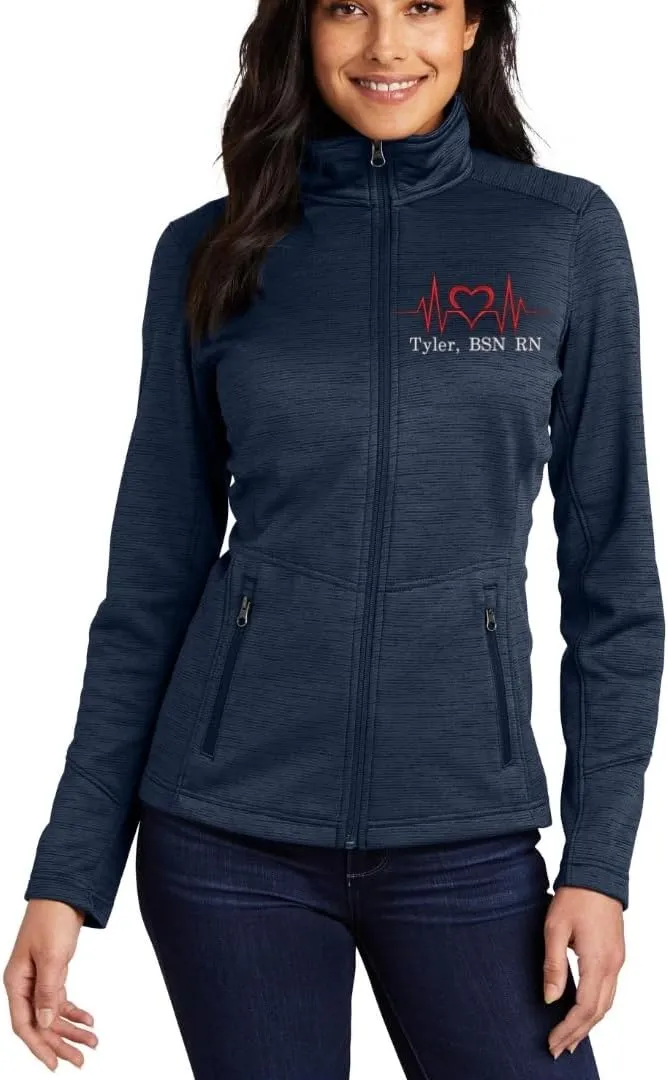 Custom Embroidered Women's Digi Stripe Fleece Full Zip Jacket for Nurses, Medical Workers