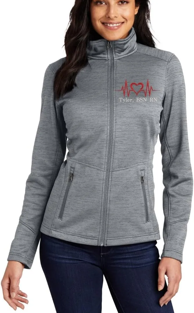 Custom Embroidered Women's Digi Stripe Fleece Full Zip Jacket for Nurses, Medical Workers