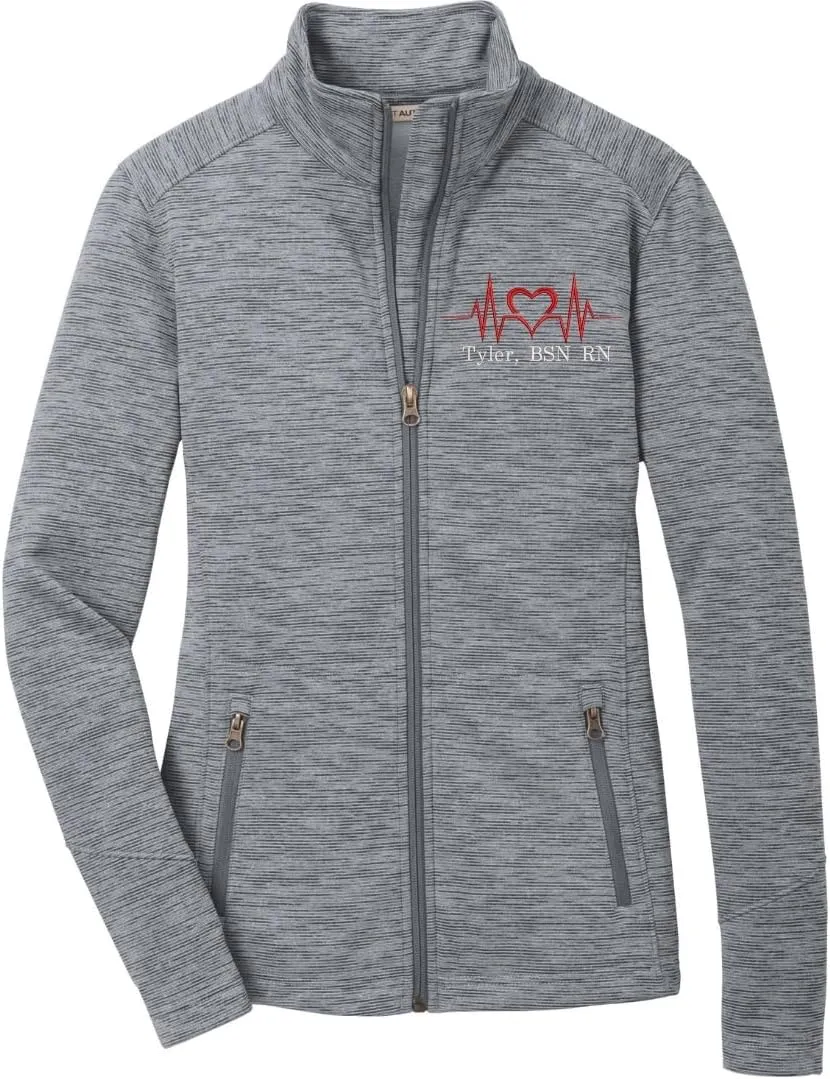 Custom Embroidered Women's Digi Stripe Fleece Full Zip Jacket for Nurses, Medical Workers