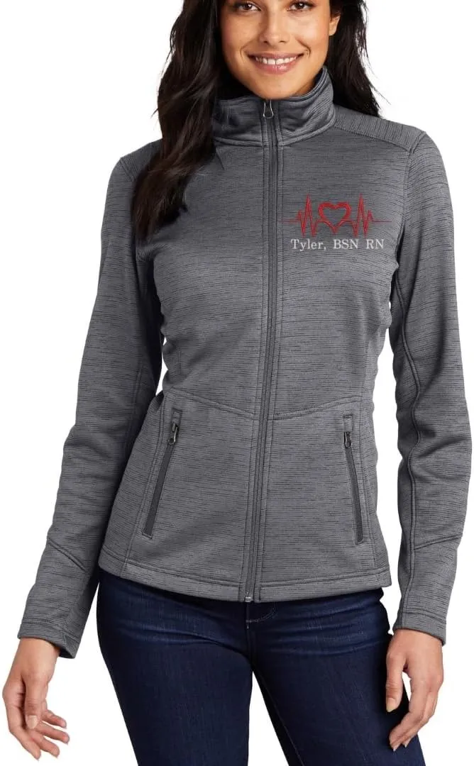 Custom Embroidered Women's Digi Stripe Fleece Full Zip Jacket for Nurses, Medical Workers