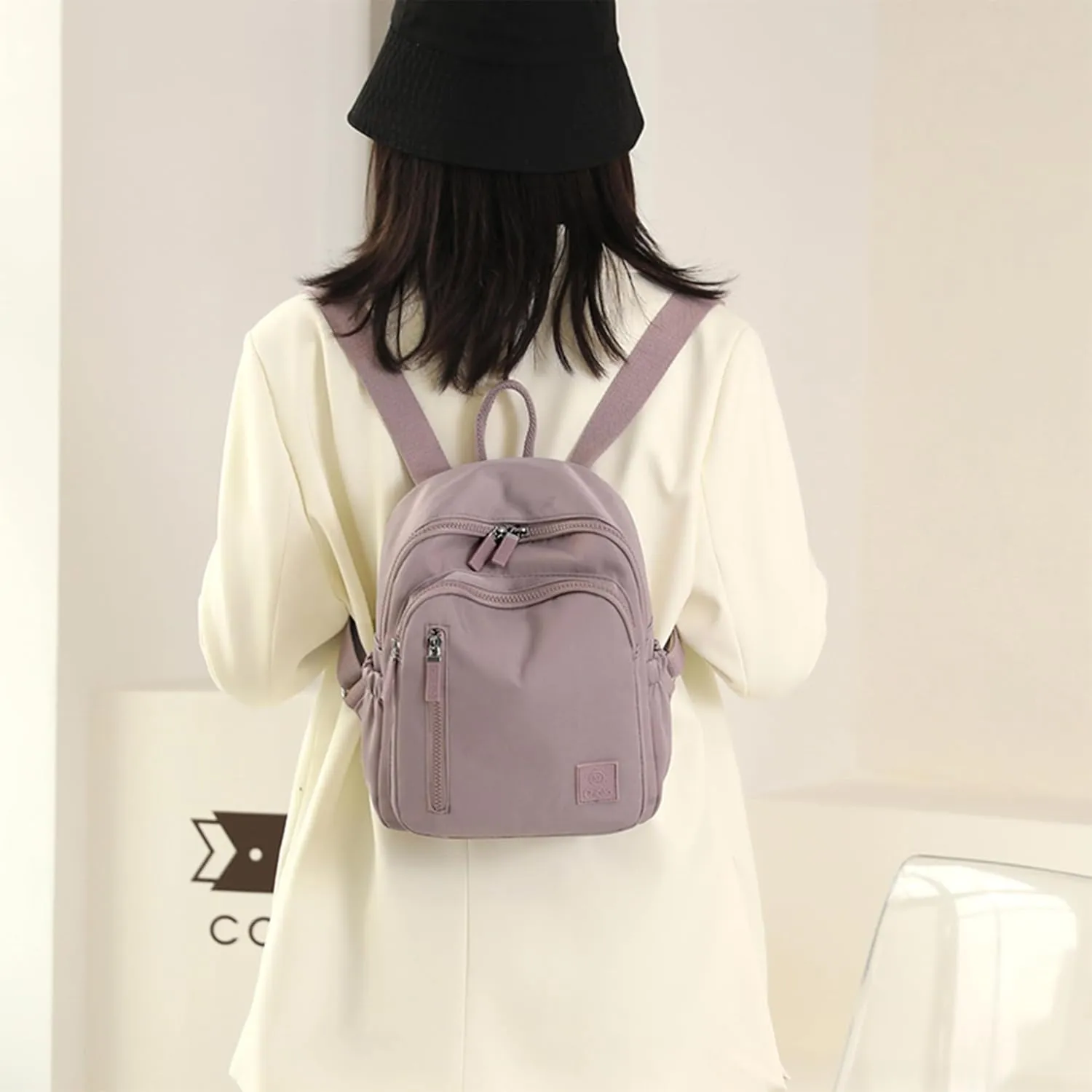 Cute Mini Backpack for Women - Nylon Small Travel Bag (Light Pink)